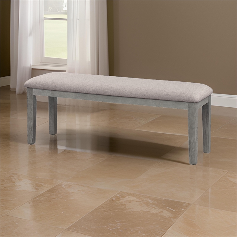 Benjara Rectangular Style Wooden Bench with Fabric Upholstered Seat- Gray
