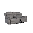 Benjara Fabric Upholstered Metal Reclining Loveseat with Center Console- Gray