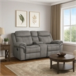 Benjara Fabric Upholstered Metal Reclining Loveseat with Center Console- Gray