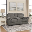 Benjara Fabric Upholstered Metal Reclining Loveseat with Center Console- Gray