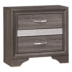 Benjara 2 Drawer Wooden NightStand with 1 Hidden Jewelry Drawers- Gray & Silver