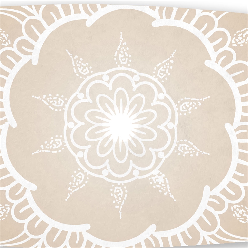 Benjara Wooden Surfboard Wall Art with Medallion Print- Brown and White