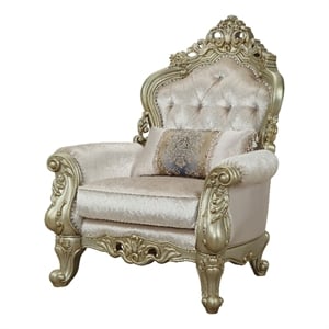 Benjara Curved Design Chair with Scrollwork and Crystal Tufting- Silver and Gold