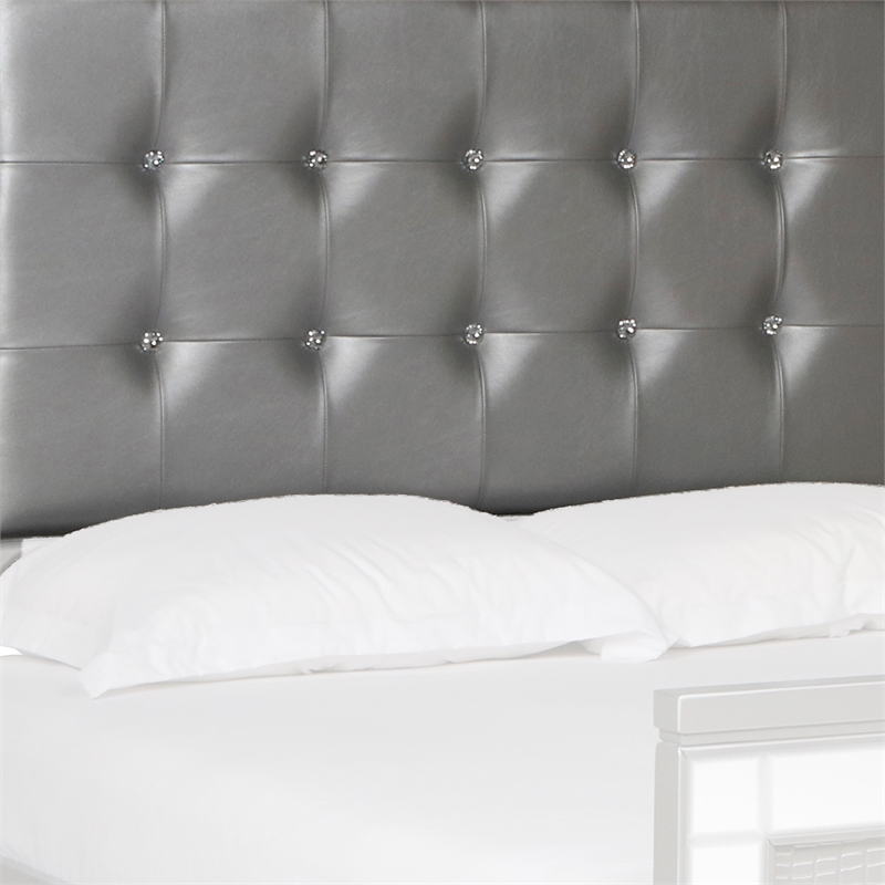 Benjara Faux Crystal Tufted Fabric Twin Headboard with LED Trim- Gray