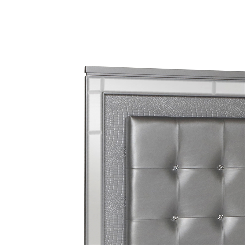 Benjara Faux Crystal Tufted Fabric Twin Headboard with LED Trim- Gray
