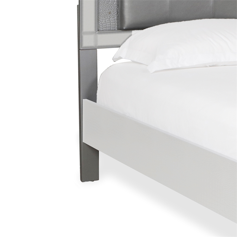 Benjara Faux Crystal Tufted Fabric Twin Headboard with LED Trim- Gray