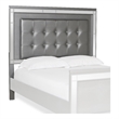 Benjara Faux Crystal Tufted Fabric Twin Headboard with LED Trim- Gray