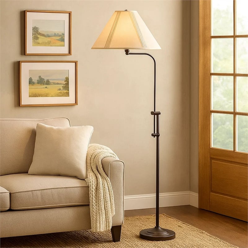 Benjara 3 Way Metal Floor Lamp with and Adjustable Height Mechanism- Bronze