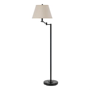 Benjara 3 Way Metal Body Floor Lamp with Swing Arm & Conical Fabric Shade- Black