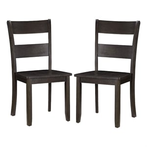 Benjara Wooden Side Chair with Ladder Backrest (Set of 2)- Dark Brown
