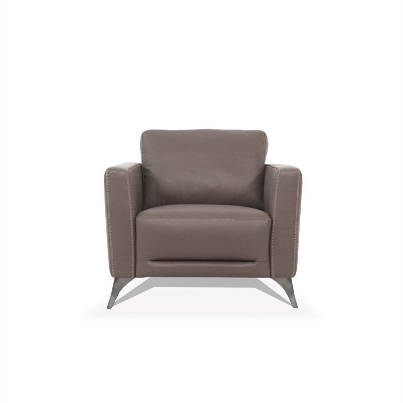 Benjara Leather Upholstered Chair with Track Arms and Angled Metal Feet- Brown