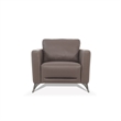 Benjara Leather Upholstered Chair with Track Arms and Angled Metal Feet- Brown