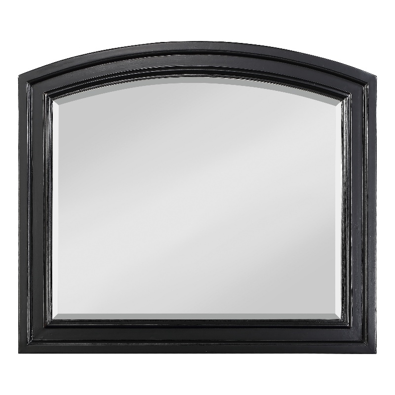 Benjara Wooden Mirror with Raised Edges and Curved Top- Black
