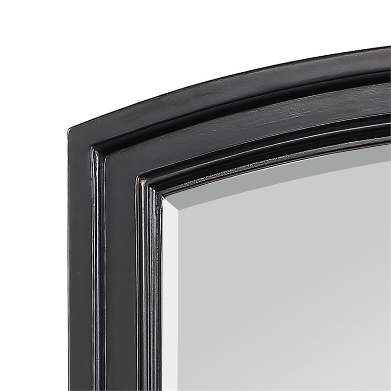 Benjara Wooden Mirror with Raised Edges and Curved Top- Black