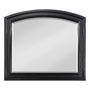 Benjara Wooden Mirror with Raised Edges and Curved Top- Black