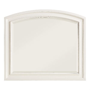 Benjara Wooden Mirror with Raised Edges and Curved Top- White
