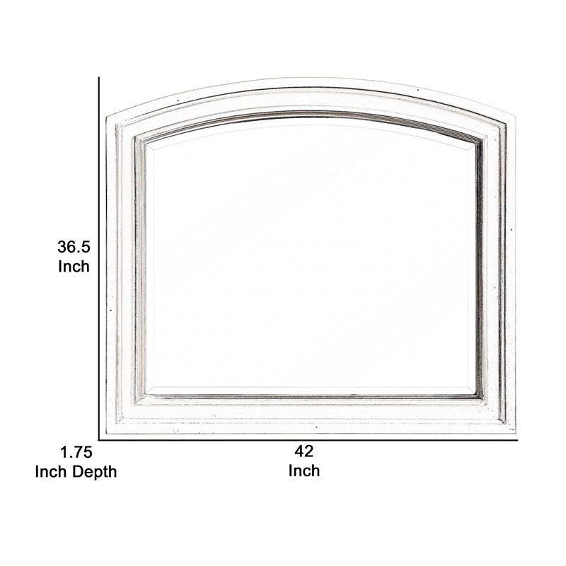 Benjara Wooden Mirror with Raised Edges and Curved Top- White