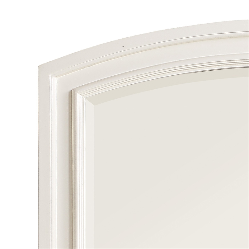 Benjara Wooden Mirror with Raised Edges and Curved Top- White