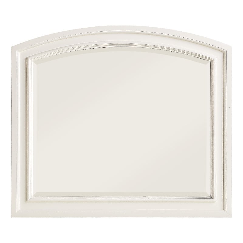 Benjara Wooden Mirror with Raised Edges and Curved Top- White