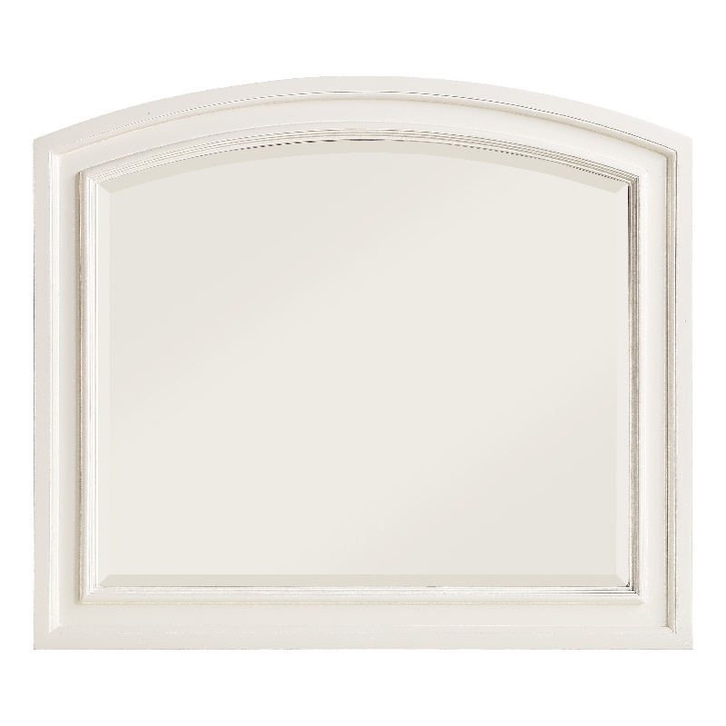 Benjara Wooden Mirror with Raised Edges and Curved Top- White