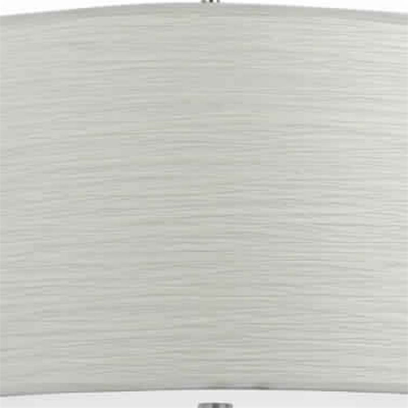 Benjara Drum Style Pendant Fixture with Fabric Shade and Brushed Details- White