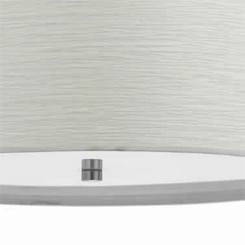 Benjara Drum Style Pendant Fixture with Fabric Shade and Brushed Details- White