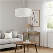 Benjara Drum Style Pendant Fixture with Fabric Shade and Brushed Details- White