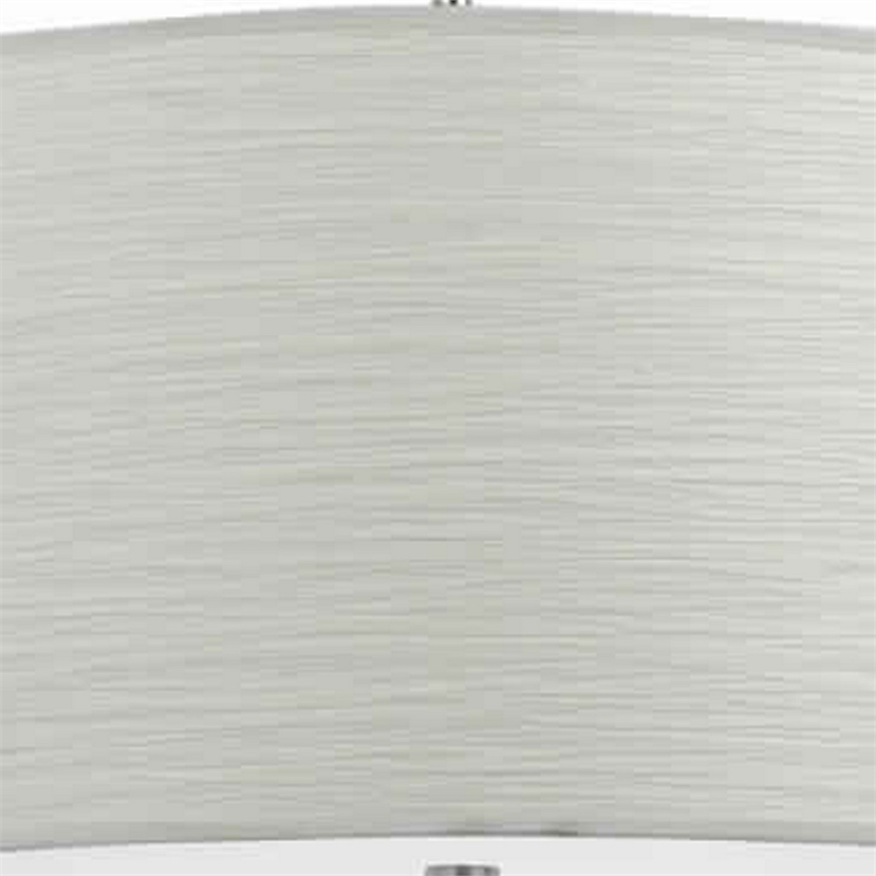 Benjara Drum Style Pendant Fixture with Fabric Shade and Brushed Details- White
