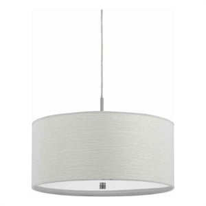 Benjara Drum Style Pendant Fixture with Fabric Shade and Brushed Details- White