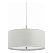 Benjara Drum Style Pendant Fixture with Fabric Shade and Brushed Details- White