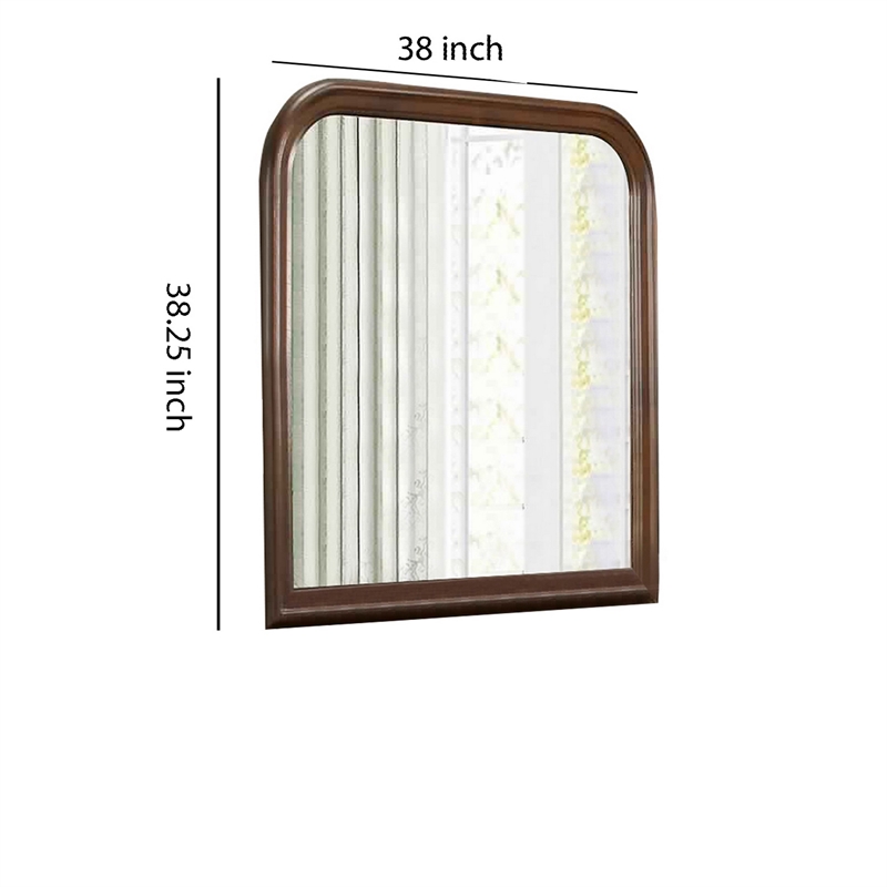 Benjara Arched Molded Design Wooden Frame Mirror- Cherry Brown and Silver