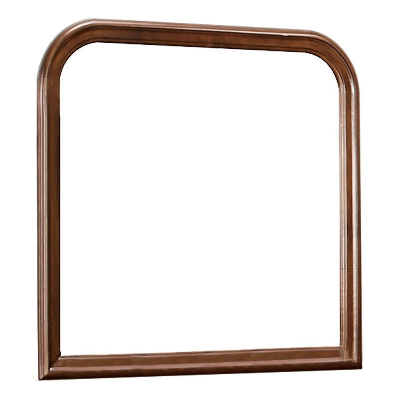 Benjara Arched Molded Design Wooden Frame Mirror- Cherry Brown and Silver
