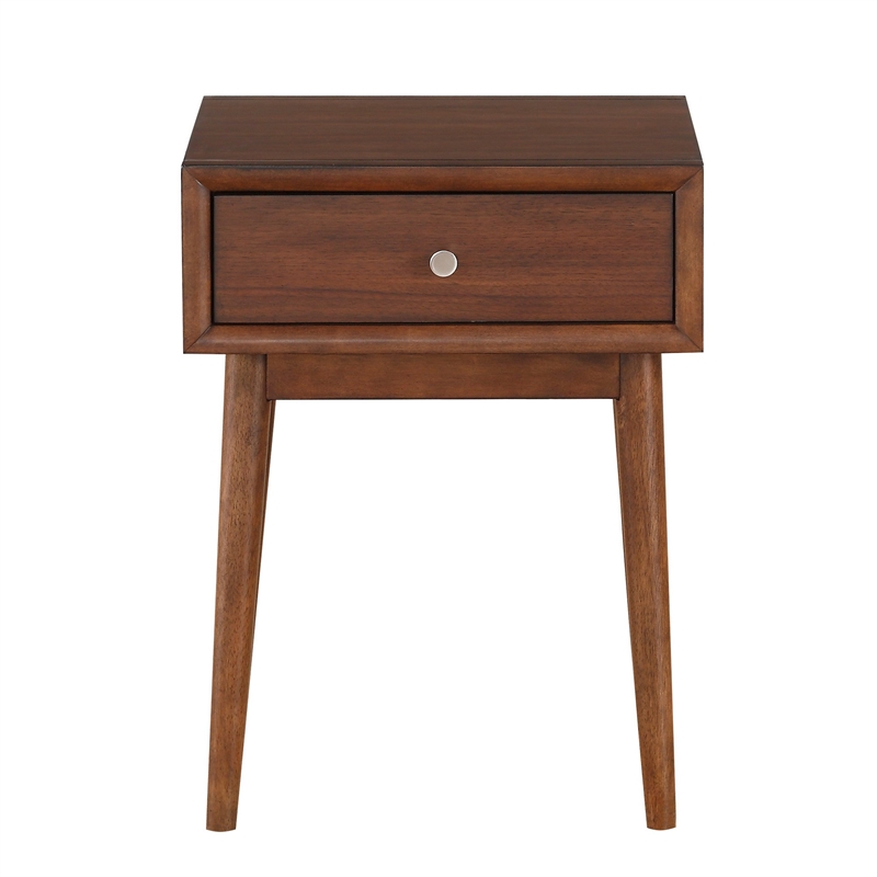 Benjara 1 Drawer Wooden End Table with Splayed Legs- Walnut Brown