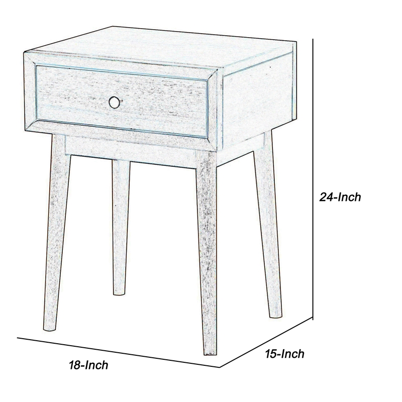 Benjara 1 Drawer Wooden End Table with Splayed Legs- Walnut Brown
