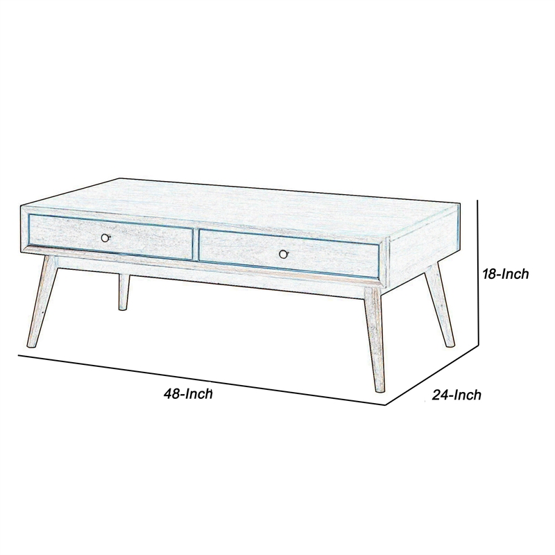 Benjara 2 Drawer Wooden Coffee Table with Splayed Legs- Walnut Brown