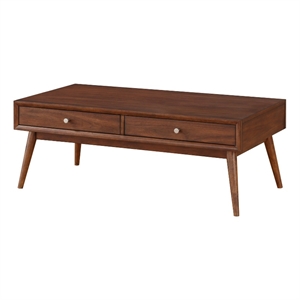 Benjara 2 Drawer Wooden Coffee Table with Splayed Legs- Walnut Brown