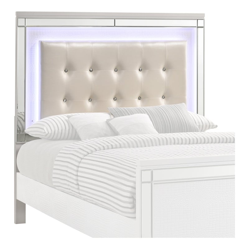 Benjara Faux Crystal Tufted Fabric Twin Headboard with LED Trim- White