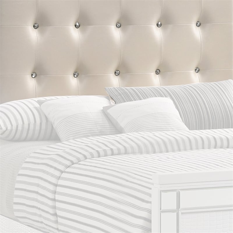 Benjara Faux Crystal Tufted Fabric Twin Headboard with LED Trim- White