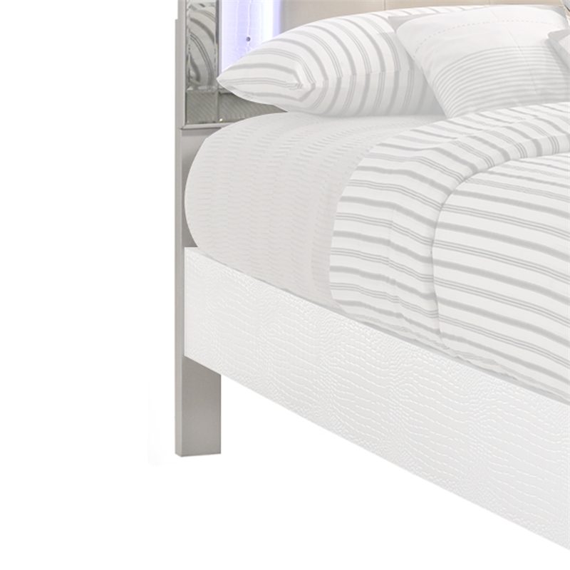 Benjara Faux Crystal Tufted Fabric Twin Headboard with LED Trim- White