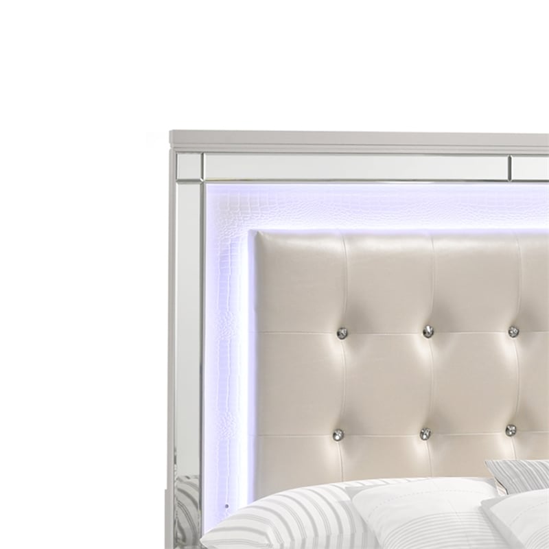 Benjara Faux Crystal Tufted Fabric Twin Headboard with LED Trim- White