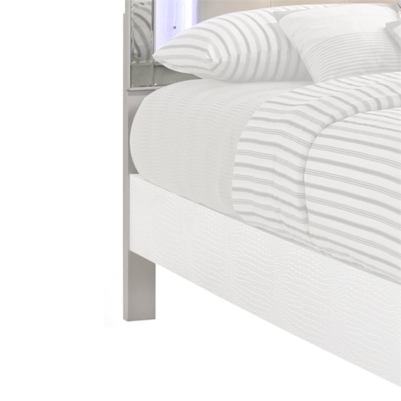 Benjara Faux Crystal Tufted Fabric Twin Headboard with LED Trim- White