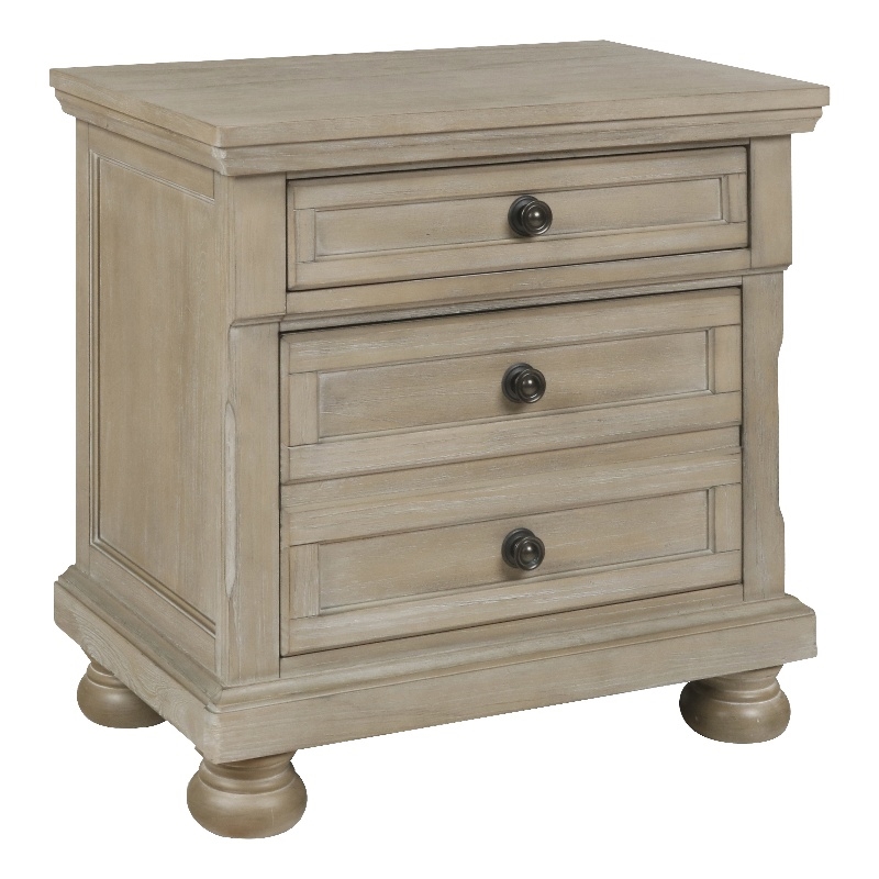 Benjara 3 Drawer Wooden NightStand with Round Knobs & Bun Feet- Weathered Brown