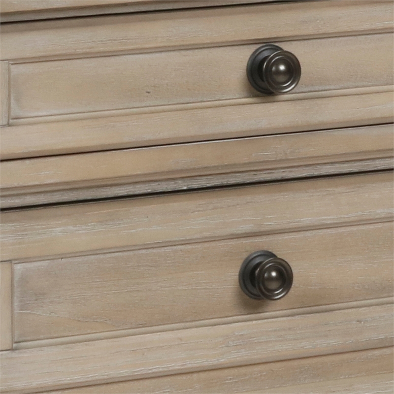 Benjara 3 Drawer Wooden NightStand with Round Knobs & Bun Feet- Weathered Brown