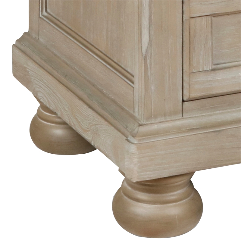 Benjara 3 Drawer Wooden NightStand with Round Knobs & Bun Feet- Weathered Brown