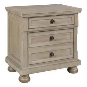 Benjara 3 Drawer Wooden NightStand with Round Knobs & Bun Feet- Weathered Brown
