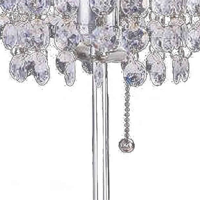 Benjara Chandelier Crystal Accented Table Lamp with Tubular Frame-Chrome & Clear