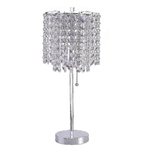 Benjara Chandelier Crystal Accented Table Lamp with Tubular Frame-Chrome & Clear