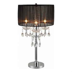 Benjara Metal Chandelier Table Lamp w/ Crystal Accent (Set of 2)-Black & Chrome