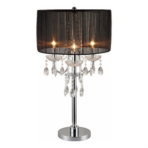 Benjara Metal Chandelier Table Lamp w/ Crystal Accent (Set of 2)-Black & Chrome