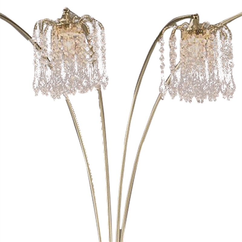 Benjara Metal Arc Floor Lamp with 4 Hanging Crystal Lights- Black and Gold